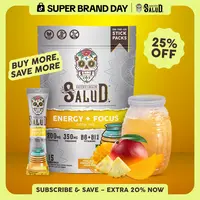 Salud 2-in-1 [Energy + Focus - Piña Mango] Clean Energy Drink Mix, Agua Fresca, Organic Caffeine (200mg), L-Theanine (350mg), B6 & B12, Non-GMO, Gluten Free, Vegan, Low Calorie, 1g Sugar (15 Servings)