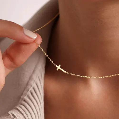 modmints Minimalist Necklace with Dainty Sideways Cross, 925 Sterling Silver Faith-Based Fashion Jewelry for Women, Confirmation Gift, 18.5" Chain, Minimalist Necklaces, Gifts For Women, Women's Fashion, Accessories For Women