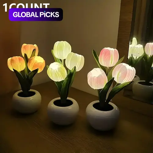 Tulip Lamp LED Simulation Tulip Nightlight with Vase Table Lamp Decoration Suitable for Home, Living Room, Tabletop Decoration, Holiday Gifts, Decorative Lighting
