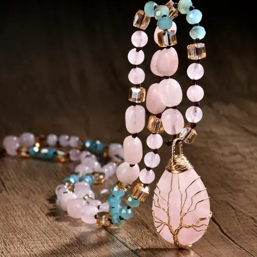 Boho Style Artificial Crystal Beaded Pendant Necklace, Fashion Jewelry for Party, Daily Clothing Decor, Boho Chic Crystal, Trendy All-match & Exquisite Jewelry for Birthday Gift