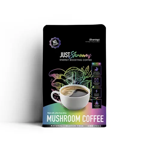 Just Move Supplements Just Shrooms Mushroom Coffee with Lion's Mane Shiitake Cordyceps King Trumpet Chaga Mushrooms Arabica Instant Coffee for Focus Gut Health Destress 1mg Caffeine 30 Servings Organic Vegan Cinnamon, Coffee With Mushrooms