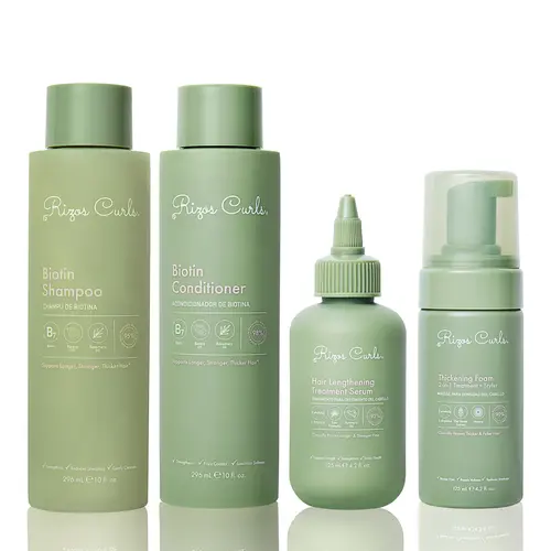 Rizos Curls Complete Lengthening & Thickening Collection - Biotin Shampoo, Conditioner, Serum, Foam - Clinically Proven for Longer Stronger Fuller Hair - Vegan Cruelty-Free
