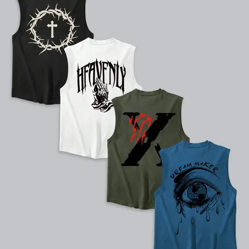 Men's Letter & Graphic Print Vests, Regular Fit Casual Sleeveless Round Neck Top for Summer, Men's Top for Daily Wear