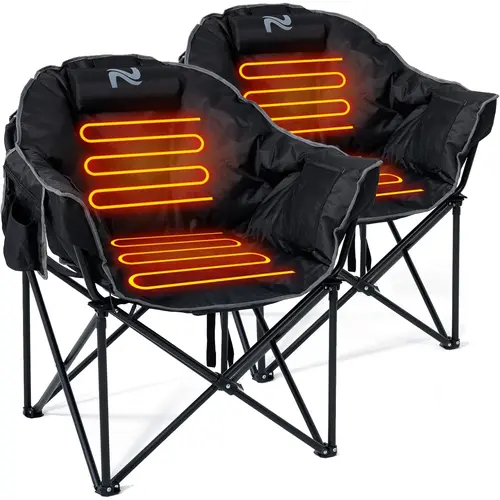 ABORON 2-Pack Heated Camping Chair, Portable Oversized Padded Folding Camping Lounger for Adults, Outdoor Patio Lawn Furniture【Battery not included】