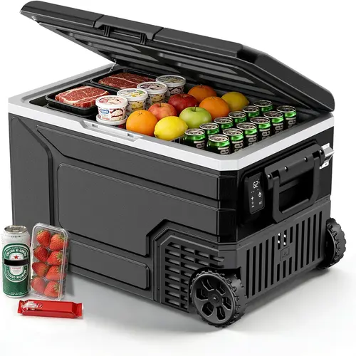 XBEAUTY 12V Compressor Refrigerator 68QT(64L) Quiet Design Cooler -4℉-68℉, 12/24V DC 100-240V AC Portable Freezer with Wheels & 2 Baskets, Ice Box Portable Travel Cooler for Camping, Fishing, Picnic