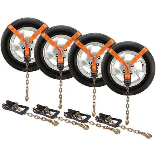 【Summerfinds】VEVOR Car Tie Down with Chain Anchors Lasso Style 2"×120" Tire Straps5865 LBS Working Load11023 LBS Breaking Strengthwith Heavy Duty Ratchets for Passenger CarATVSUVUTVTruck4-Pack, Cargo Trailer Straps, Vehicle Accessories,vacationoutfits,