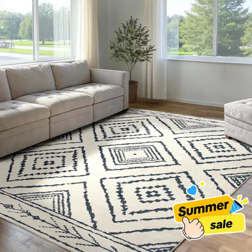 BESTSWEETIE | Machine Washable Boho Area Rugs – Large Farmhouse Rugs for Living Room&Bedroom – Ultra Soft, Durable, Low-Pile Faux Wool, Non-Slip TPR Backing, Easy-Maintenance Carpets – Back to School Dorm Essentials, Home Essentials, Renter-Friendly