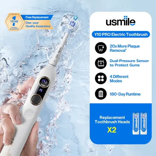 usmile Y10 Pro Sonic Electric Toothbrush - Teeth Cleaning Tool, Smart Screen, Pressure Sensor, USB-C Rechargeable, 6-Month Battery Life per Charge