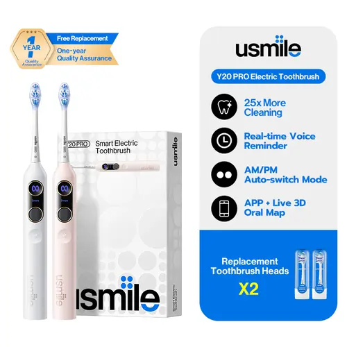 usmile Y20 PRO AI Smart Cordless Electric Toothbrush for Adults - Single Unit, USB-C Charging, Personalized Cleaning, 25x More Plaque Removal, 90-Day Long-Lasting Battery, Teeth Cleaner, Daily Care, Fresh Breath, Batteries Packed Separately