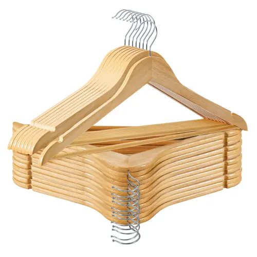 LDC LUX DECOR COLLECTION Premium Wooden Clothes Hangers - Sturdy Construction, Durable Natural Color Set (Pack of 30, 20/40/60 Pcs Options) - 9.25in x 17.5in Smooth Finish, Non-Slip Space-Saving Hangers for Coats, Jumpers, Jackets