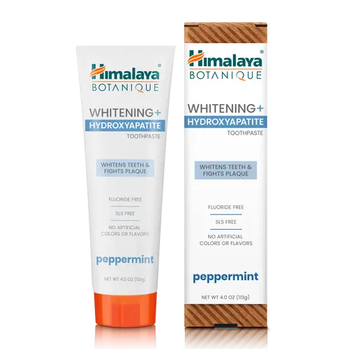 Himalaya Botanique Whitening + Hydroxyapatite Toothpaste, Peppermint - Nano Hydroxyapatite to Support Remineralization and Restore Enamel, Appropriate for Sensitive Teeth - Gluten Free, 4 oz
