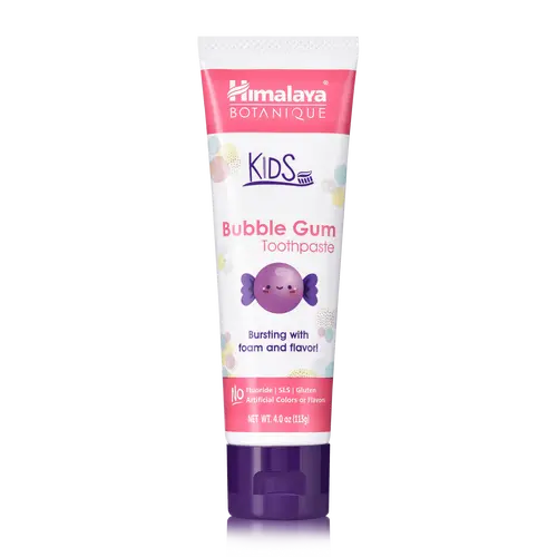 Himalaya Botanique Kids Toothpaste with Xylitol, Bubble Gum Flavor - Gentle Fluoride Free Toothpaste - Vegan, Gluten Free, SLS Free, No Artificial Flavors or Colors, 4 oz