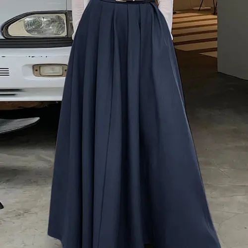 Women's Solid Pocket Zipper High Waist Pleated Skirt, High Waisted Skirt, Casual Fashion A Line Long Skirt for Daily Wear, Ladies Bottoms for All Seasons