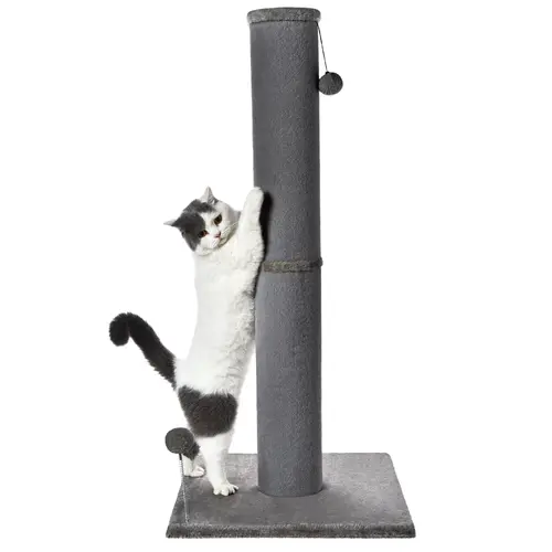 MADE 4 PETS Plain Sisal Scratching Post for Indoor Cats, 41.73-Inch Tall Gray Vertical Scratcher with 19.25" L x 19.25" W Sturdy Base, Replaceable Spring Toy, Solid Construction, Space-Saving Design for Healthy Nails