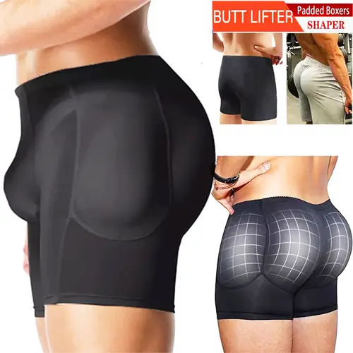CATTIBOR Men's Fitted Boxer Shorts Briefs - Chic Body Shaper Underwear with Removable Hips Enhancer Pads, Butt Lift Design for Yoga, Wedding Occasions, Black Lingerie