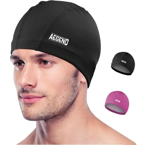 Aegend Adult Unisex Chlorine Protection Swimming Cap - Sporty Breathable Synthetic Fabric, Waterproof Silicone Layer, High-Elastic, Quick-Dry for Hair Protection, All Seasons, TikTok Shop Back to School