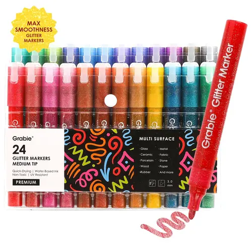 [Flash Sale] Grabie Iridescent Glitter Acrylic Paint Marker Set Of 24 acrylic pen, Art Drawing, Back to School, Class Reward Gift Idea