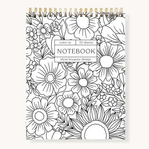 Elyse Breanne Design Art Notebook, Journaling Supplies, 52 Colorful Note Sheets, Top-Bound Spiral Flip Over Notepad, Coloring Page Border, College Ruled