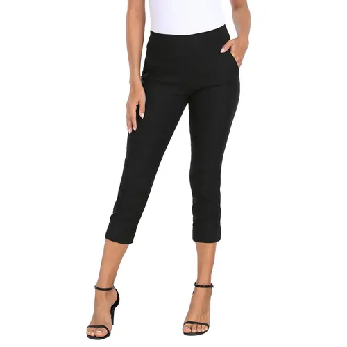 HDE Women's Stretch Rayon-Nylon-Spandex Blend Capri Pants - Cute Crop Bottoms with Pockets, Dressy Pull-On Straight Leg Slacks for Office Work Clothes & Corporate Office Wear, Fitted Elastic Minimalist Classy Basics, Hip