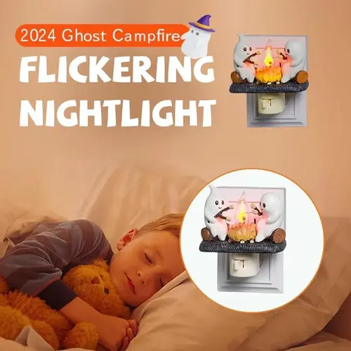 FADDISHDEAL Adorable Ghosts Halloween Aesthetic LED Plug-In Rotatable Flickering Nightlight - Ghost Campfire Wall Light, Indoor Home Party Festive Decoration for Back-to-School Season