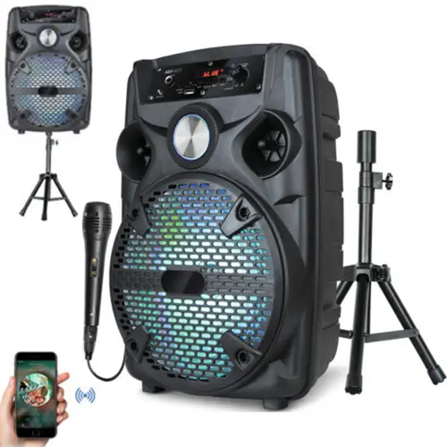 Wireless Rechargeable LED 8" Subwoofer Wireless Portable Bluetooth PA Speaker With Stand Microphone FM Radio. Karaoke System Sound Box Audio,back to school,back to school haul