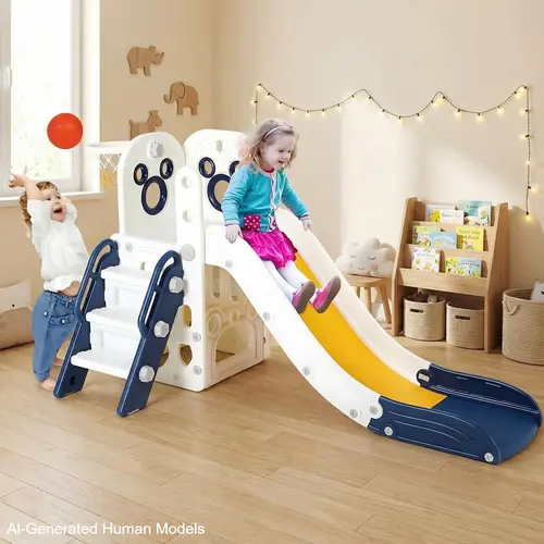Arlopu Toddler Sturdy Slide with Climbing Frame, Storage Frame, Basketball Hoop, Suction Cup Reinforced Base, Suitable for Boys and Girls Cute Birthday Gift, Indoor, Outdoor, Nursery,