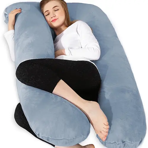 Chilling Home U-Shaped Maternity Full Body Pillow, 55in Cooling Plain Pregnancy Sleep Aid for Back, Legs, Baby Bump & Hips Support, Soft Corduroy Polyester with Optimal Density for Relaxation