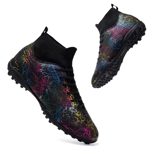 Unisex's All Over Print Lace Up High Top Football Shoes, Sporty Breathable Comfortable Non-slip TF Soccer Shoes, Football Cleats for Training Competition, Football Boots
