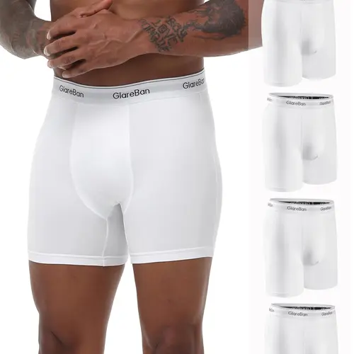 4pieces White Plain Mid-Long Boxer Shorts Men Underwear Breathable Male Underpants for Men Comfortable Homme Boxershorts Slips Soft Briefs Panties 2024 men's boxer