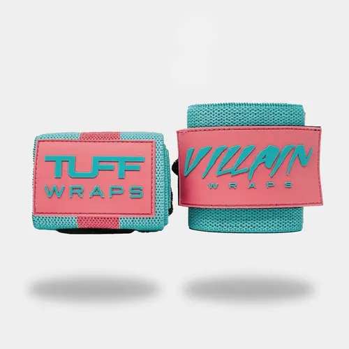 TuffWraps 16" Villain Wrist Wraps - Pink & Teal, Sports Accessories, Gym Accessories for Strongman Training & Crosstraining