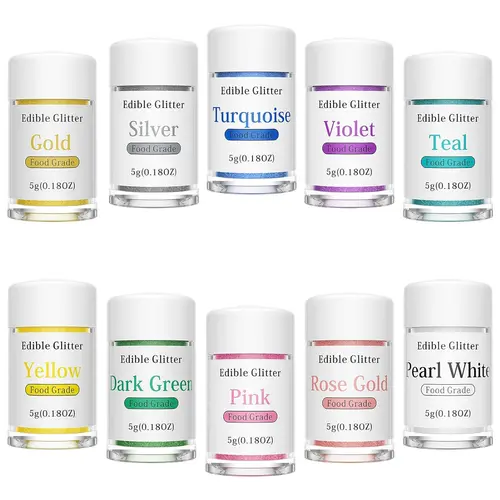 Edible Glitter, Food Coloring Set 10 for Drinks, Wine, Beer, Cocktails, Strawberries, Berry, Cakes, Cupcakes, Chocolate Pretty Water Glitter Cake- 5g/bottle  Bake Baking Cream Nata