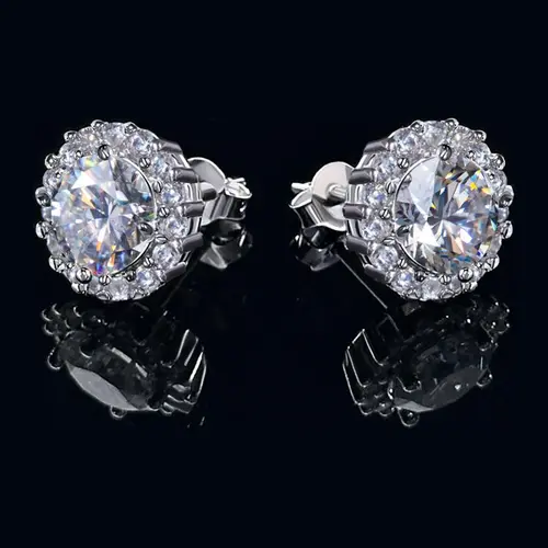 HELLOICE [Unisex] Moissanite Halo Stud Earrings 0.2Ct/0.6Ct/1.0Ct/1.6Ct/2Ct/4Ct S925 Sterling Silver Synthetic Moissanite D Color VVS1 Jewelry Gift for Her Him Earings