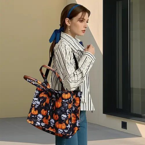 RIVERICH Halloween Fashionable Plants Pattern Tote Bag, Casual Versatile Shoulder Bag for Women, Trendy All-Match Commuter Bag for Daily Use, Casual Commuter tote bag with compartments Purse Creative poppies peonies bag