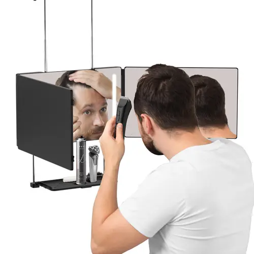 Umitec Adjustable LED Light 3 Way Mirror, Portable Trifold Mirror for Shaving, Grooming, Hair Styling, Dye Hair, Makeup, Braiding, 360 Degree Mirror