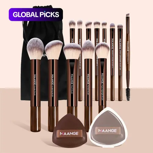 MAANGE Multifunctional Makeup Brush Set with Storage Bag, 13-Piece Makeup Brushes, 2 Powder Puffs and 1 Bag, Professional Soft Makeup Tools for Women, Cosmetic Brush Set, Brush Kit #GLOBAL PICKS