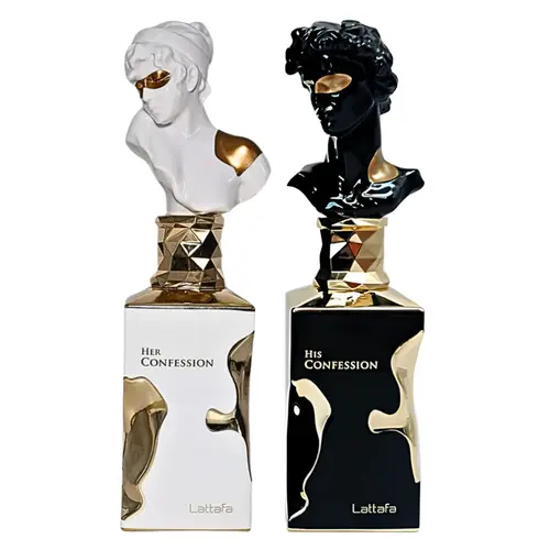 Lattafa Unisex Eau de Parfum Multi-Pack Set - His Confession + Her Confession (3.4oz Each), with Amber Floral, Floral Rose Fragrances, Ideal Boyfriend Birthday, Father's Day Gifts, Perfumes for Women