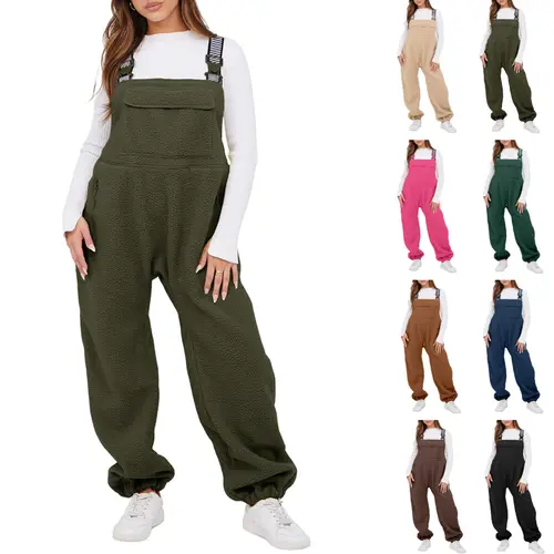 Molitree Women's Sherpa Fleece Overalls Warm Winter Loose Fit Jumpsuit Cozy Bib Pants with Adjustable Straps and Pockets Coveralls Casual