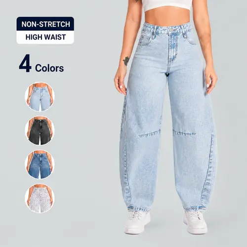 Blake Non-Stretch High Waist Barrel Jeans Womenswear Bottom Casual Denim Pants BlueMoment Spring Outfit Basic Streetwear BM003