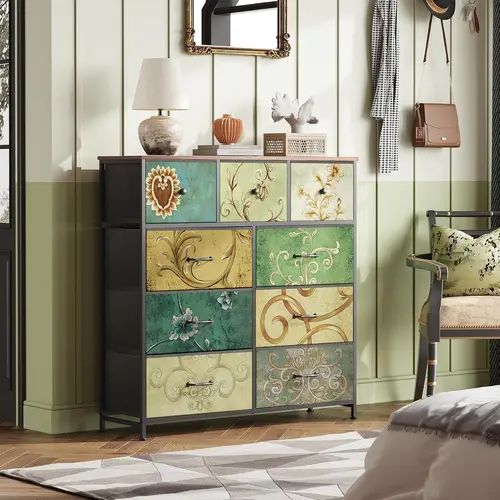 WLIVE Sturdy 9-Drawer Bedroom Dresser - Fabric Storage Tower with Fabric Bins, Steel Frame, Wood Top, Easy-Pull Handles, Closet Storage Cabinet, Tall Organizer for Bedroom, Hallway, Playrooms, Furniture, Bedroom Storage