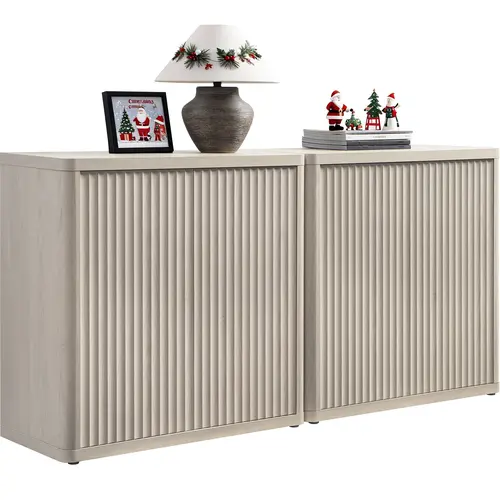 SICOTAS Freestanding Wood Cupboard Buffet Cabinet - 34.6"x15.4"x34.2" Modern Fluted Accent Credenza, Adjustable Side Cabinet, Sturdy Waterproof Scratch-Proof Furniture with Doors & Shelves, Media Console for Living Room, Kitchen Daily Use, Room Decor