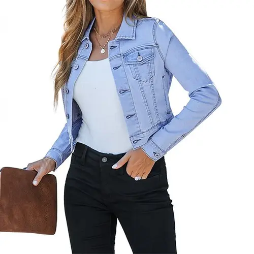 Luvamia Cropped Jean Jackets for Women Fashion Short Denim Shacket Jacket Lightweight Fitted Stretchy with Pockets Casual Long Sleeve Outerwear,clothes for back to school,first day of school outfits