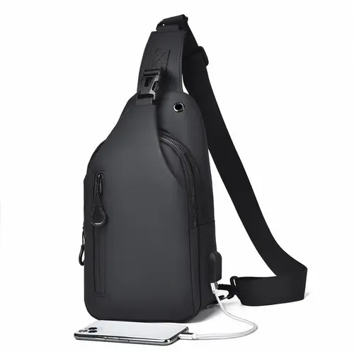 Waterproof Sling Bags Mens Shoulder Crossbody Backpack with USB Charging Port& Headphone jack,Outdoor Lightweight Bag, Durable PU Sling Bag,Zipper Bum Bag, Multisport Pack, Crossbody Bag tiktokshopbacktoschool,back to school,back to school haul