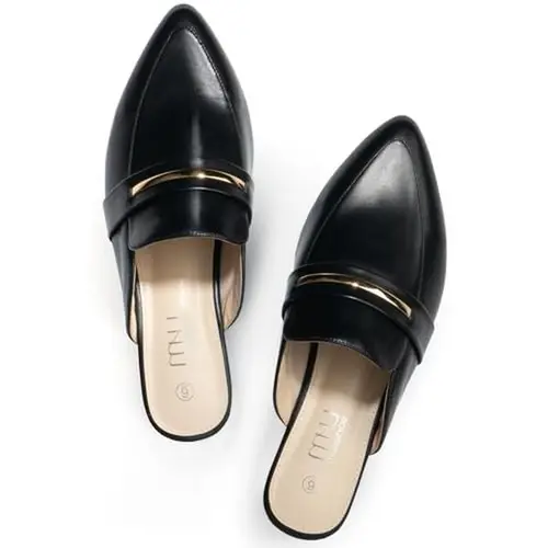 MUSSHOE Women's Suede Upper Slip-On Ankle Mules - Pointed Toe, Cushioned Memory Foam Flats, Raised Rubber Sole, Business Casual Shoes
