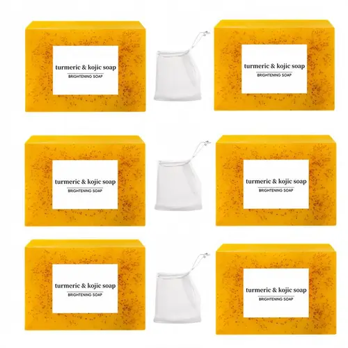 Lemon Turmeric & Kojic Acid Body Care Multi-Pack - Kojic Acid Soap, Cleanser, Dark Spot Reducer, Gentle Moisturizer for Acne-Prone Skin, Brightening, Soap Saver Bags (Fall Glow)