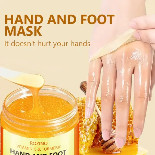 ROZINO VC & Turmeric Hand & Foot Masks - Plant-Based Peel Treatment with Moisturizer, Hand Cream Benefits, Brightening, Dead Skin Removal, Hydrating, Gentle Softening Care