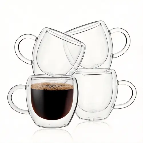 2.5oz Double Walled Espresso Coffee Cups Set of 4 with Handle,Clear Expresso Shot Cup Glasses,Tazas de Cafe Expreso,Drinkware Essentials,Borosilicate sohochic, Double-Walled Insulation, Espresso Lovers