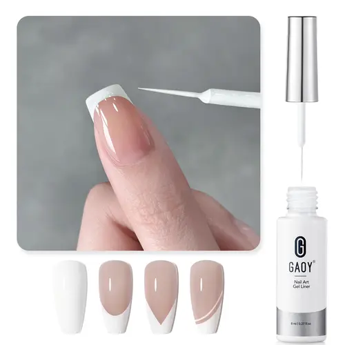 GAOY White Swirl Gel Nail Polish Art Liner, 8ml Classic Color | With Thin Brush for Nail Paint Design, French Tip Tool, UV/LED Cure Required, DIY French Manicure at Home