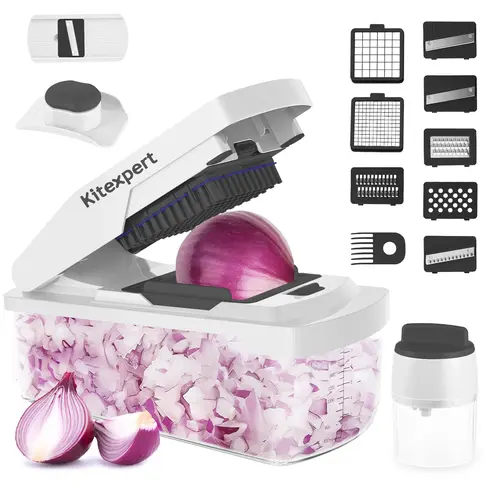 Kitexpert XL Vegetable Chopper with Container - All-in-1 Kitchen Utensils for Food Prep & Meal Prep, Mandoline Slicer, Onion Chopping Tool, Cheese Grater for Camping, Summer Sale Deals