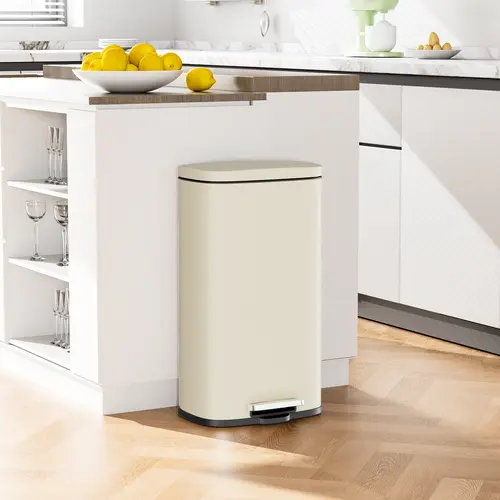 Arlopu 8/13.2 Gallon Step Trash Can, Stainless Steel Garbage Bin with Removable Plastic Inner Bucket, Household Waste Bin, Soft-Close, Fingerprint-Proof, Black, Beige, Brown, Silver, White