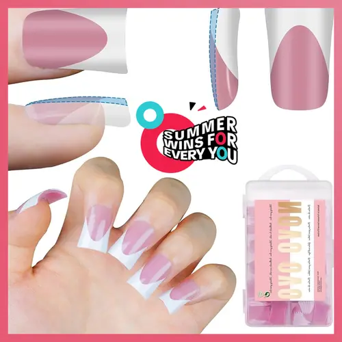 NOVO OVO French Tip Short Duck Nail Tips Press on, Pre-designed Soft Gel Nail Extension, BERRY PINK Pre-applied Tip Primer & Base Coat, Full Cover Matte Vrial False Nails for DIY x 12 Sizes 240 pcs【DOES NOT INCLUDE: LIGHT, GLUE, BUILDER GEL】